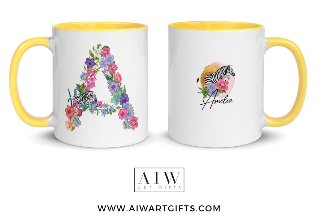 Custom Mug Floral Letter Mug Alphabet AIW Art Gifts