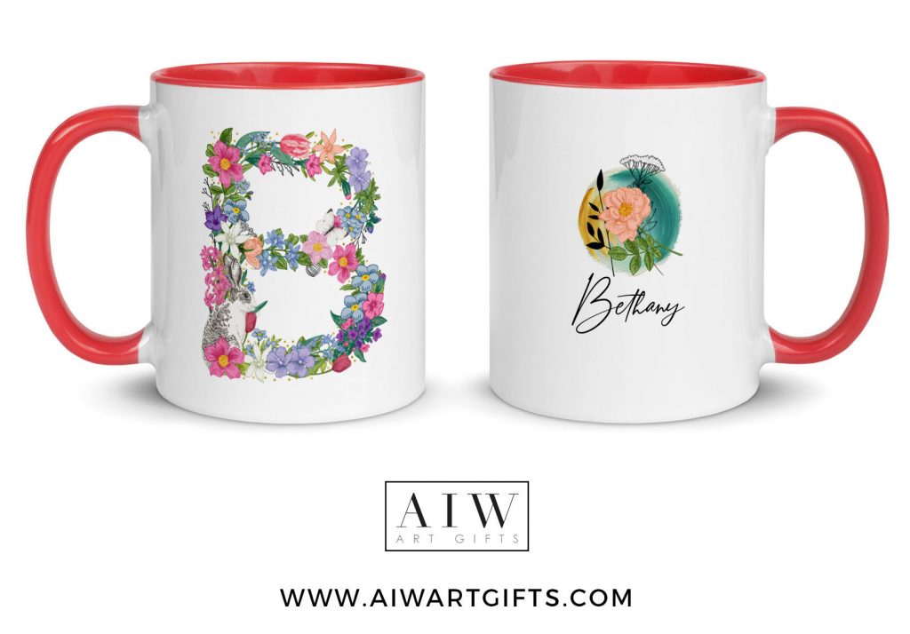 Custom Mug Floral Letter Mug Alphabet AIW Art Gifts