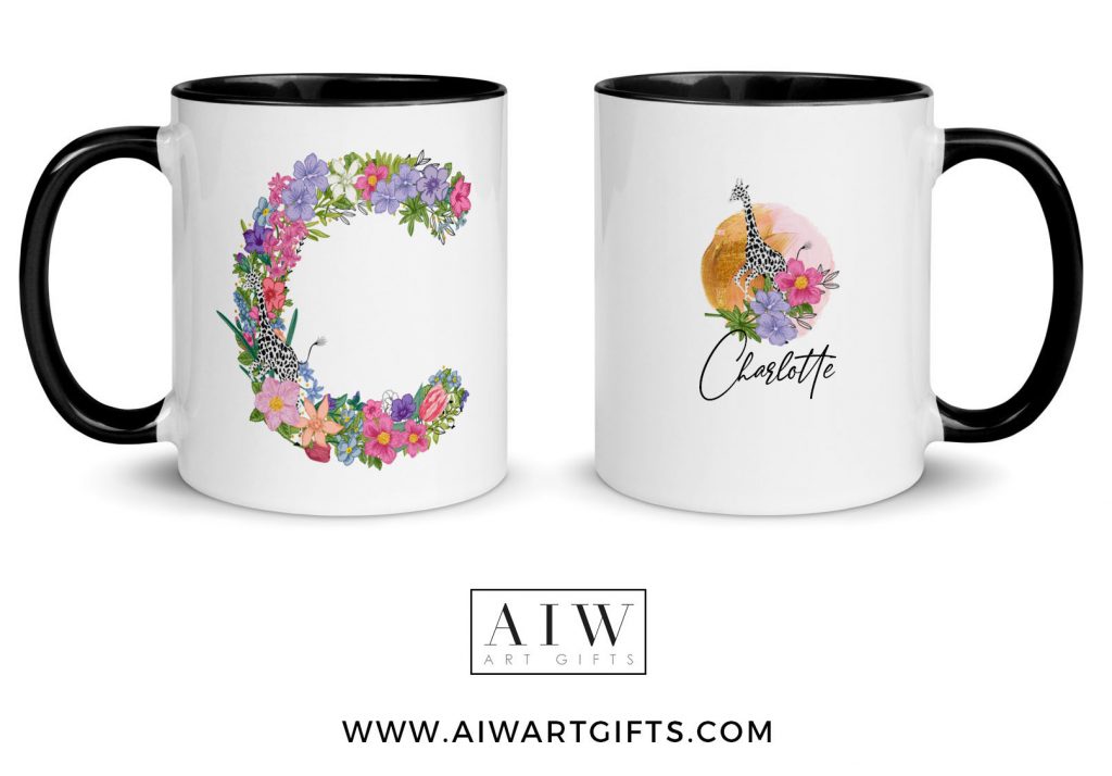 Custom Mug Floral Letter Mug Alphabet AIW Art Gifts