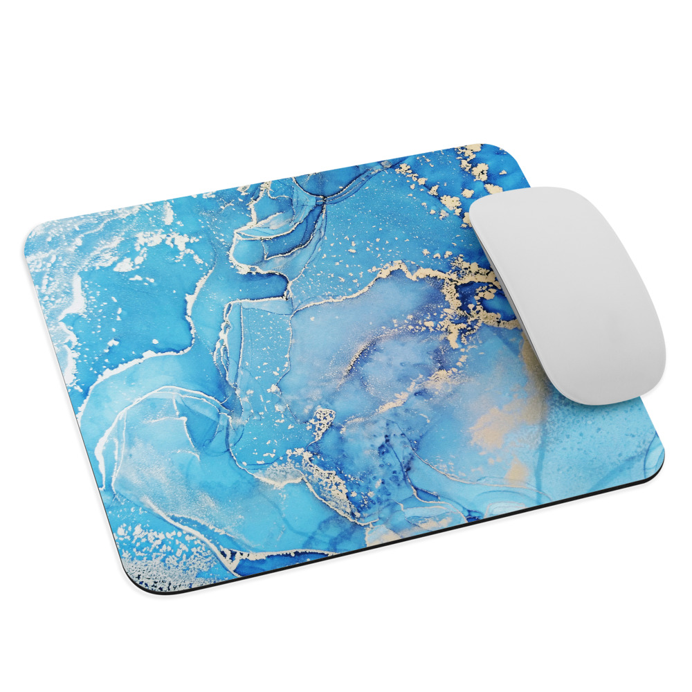 Luxury Pink blue gold marble abstract art mouse pad Teal Ocean mouse pad paint mixing mouse pad Watercolor Printed mouse pad