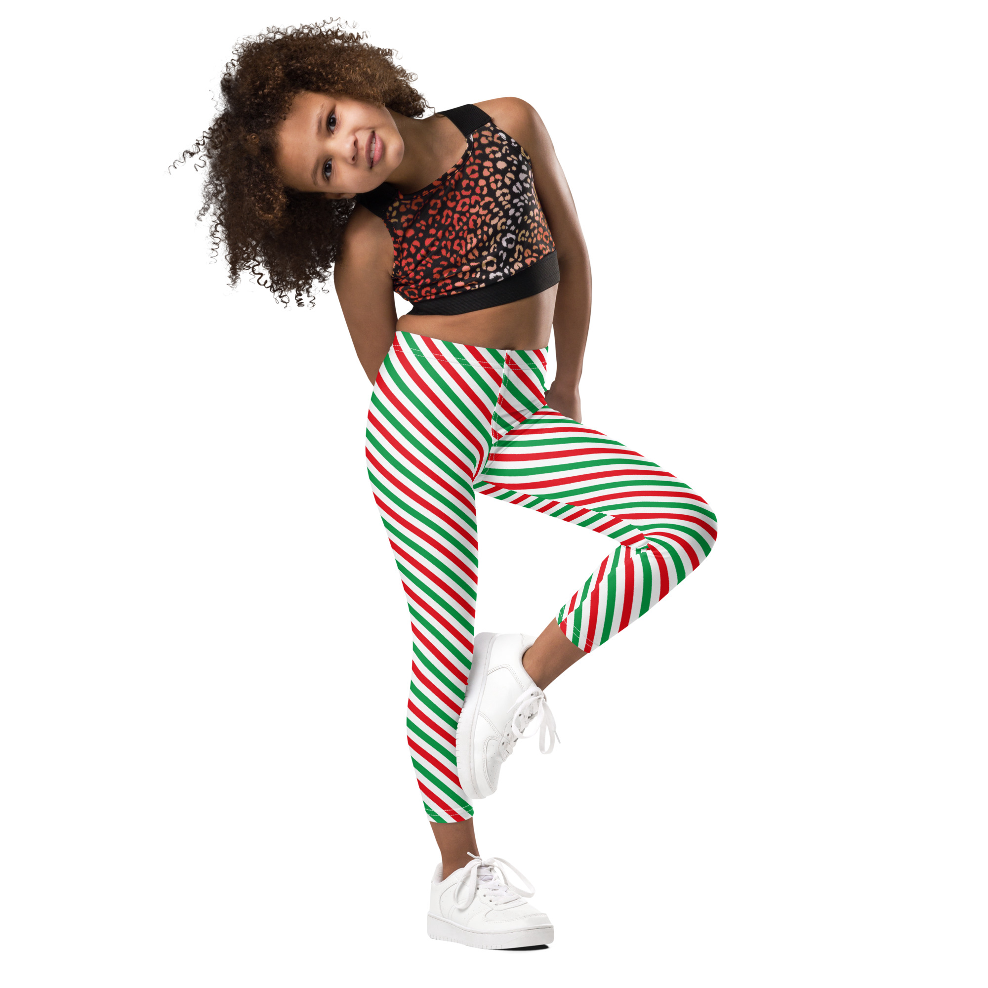 Youth Red and White Striped Candy Cane Leggings, Christmas