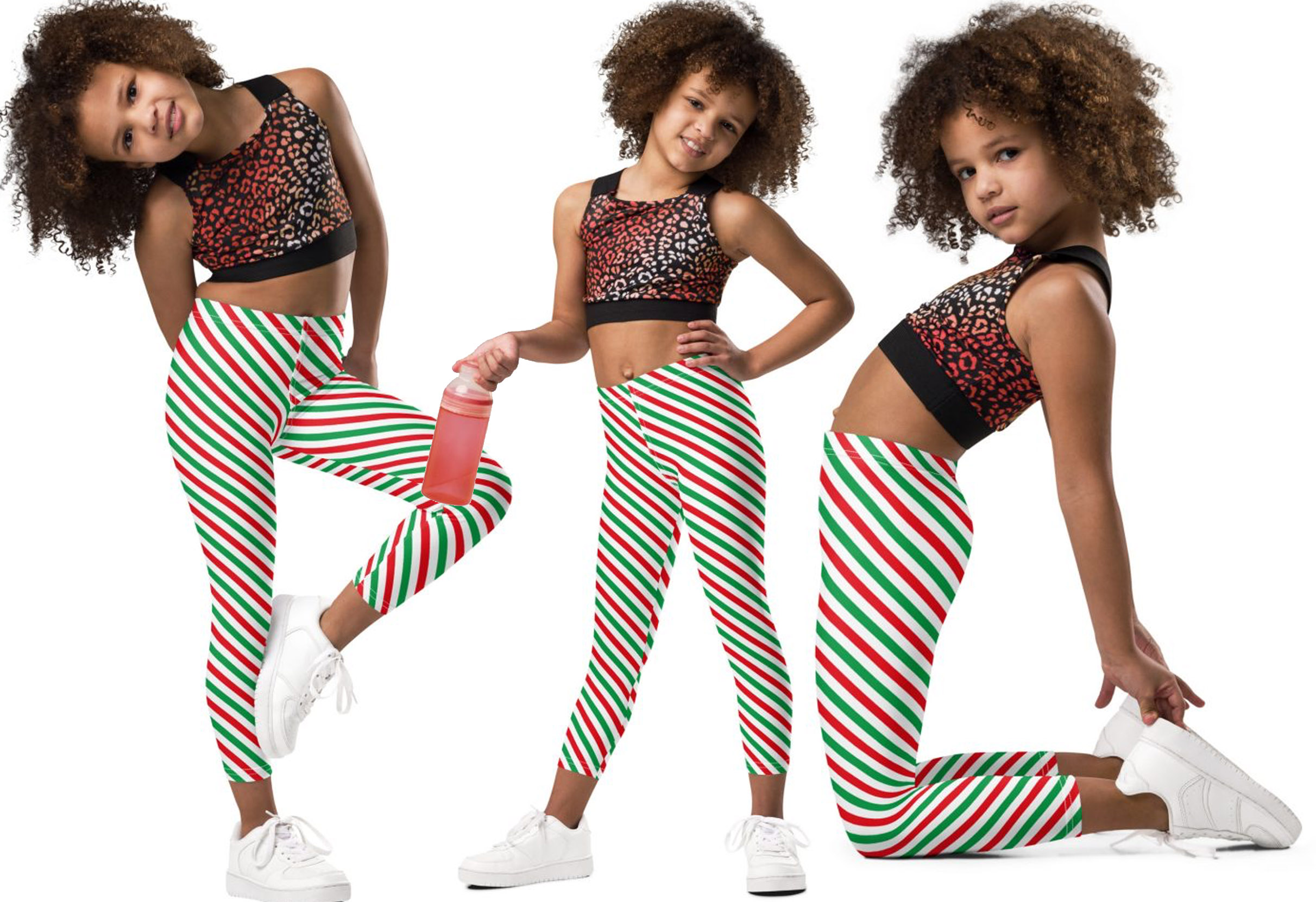 Christmas candy cane striped Leggings for woman and kid - AIW Art