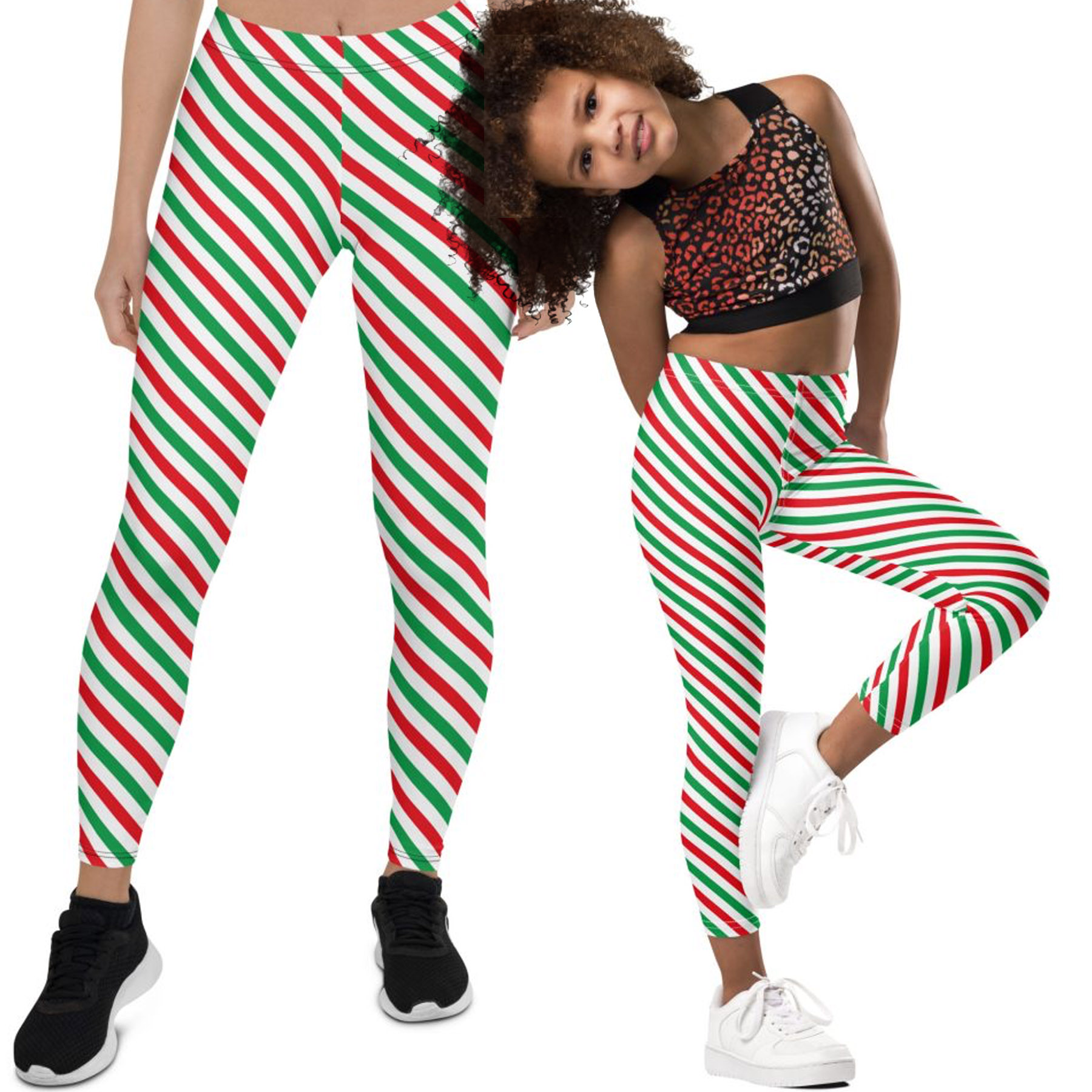 Christmas candy cane striped Leggings for woman and kid - AIW Art Gifts