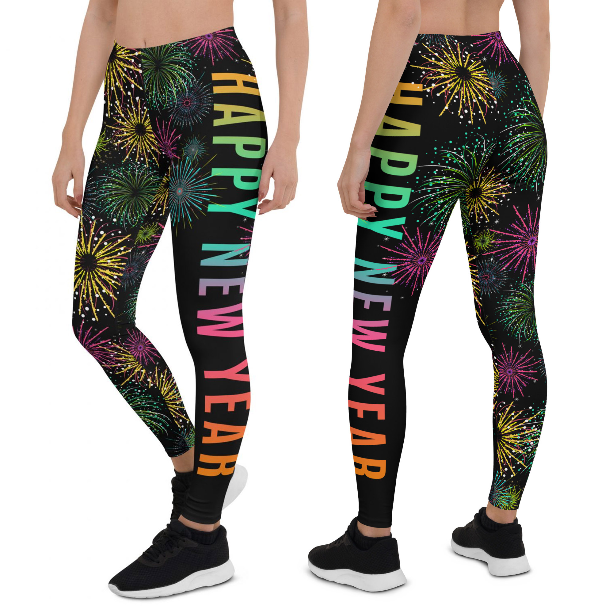 Colorful Happy New year with Fireworks Leggings - AIW Art Gifts